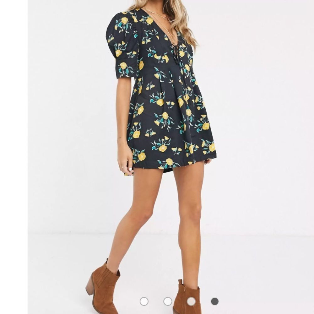 NWT Free People Adelle Floral Printed Mini Dress Tunic with Puff Short Sleeves